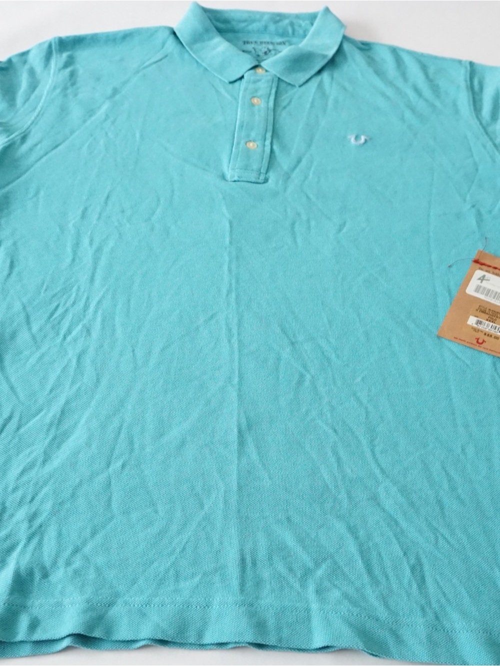 Religion Men's Polo Shirt 3XL XXXL Teal Turquoise Blue Horseshoe Logo Cotton